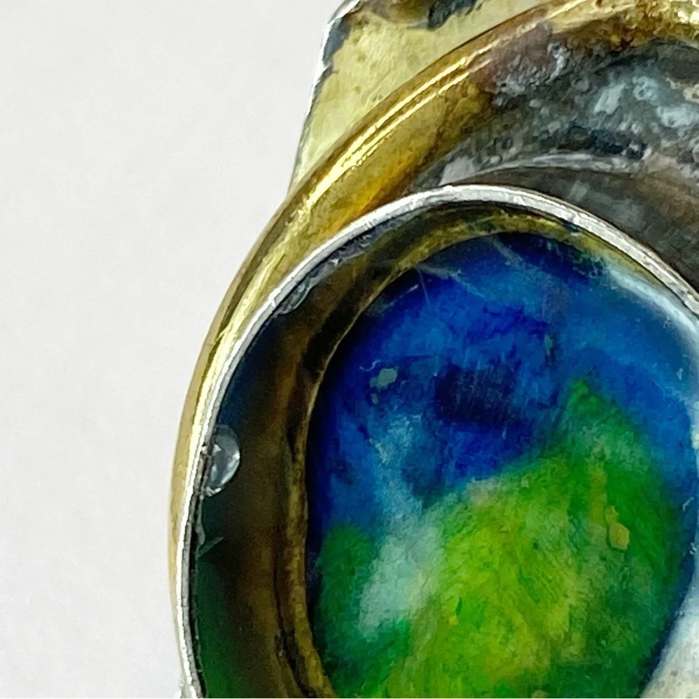 Vintage Latappy French Brutalist Mixed Metal Resin Statement Ring Adjustable HTF